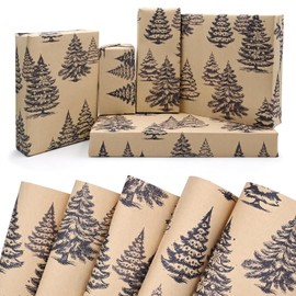 5 Sheets Christmas Wrapping Paper, DXTXTJ 50x70cm Recyclable Wrapping Paper,Brown Kraft Wrapping Paper Christmas Bulk for Xmas Winter Gift Wrap