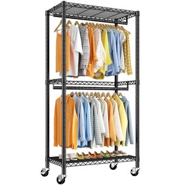 Raybee Clothes Rack 79''H Heavy Duty Clothing Rack with Wheels Adjustable Clothing Racks for Hanging Clothes Portable Rolling Clothes Rack Metal Garment Rack 79" H X35.5 W X15.7 D,Black