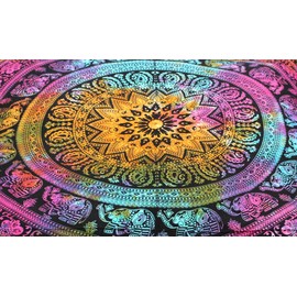 Large Hippie Mandala Round Floor Pillow Cover Ottoman Pouf Cover Daybed Cotton Cushion Cover with Heavy Duty Zipper Seating Ottoman Poufs Dog-Pets Bed (MUlti Elephant Flower, 35" Square)