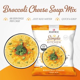 READYWISE - Simple Kitchen, Broccoli Cheese Soup Mix, 17 Servings Per Pack, MRE, Gluten Free, & Vegetarian, Hiking, Camping Essentials, Food, Soup Mix, for Events, Emergency Food Supply, or Daily Use, Pack of 4