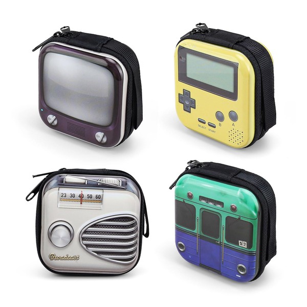 PARFCO Double Zip Earphone Case, Creative Square Headphone Case, 7 cm Headphone Box for Small Headphones, Coins, Keys, Pack of 4