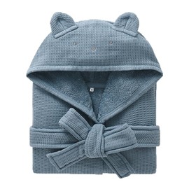 Boys Girls Terry Bathrobe, 100% Cotton Towel Robe ，Hooded Toddler Soft Fuzzy Robe for Kids 2-9Years（Size:2-3 Years,Color:Blue）