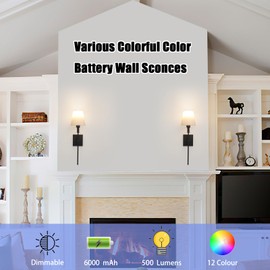 Wall Lights Battery Operated Wall Sconces Set Of 2, Black Rechargeable Wall Light With Wireless Remote Dimmable,12 Colors Modes Cordless Battery Sconce Indoor Wall lamp for Bedroom Living Room Hallway