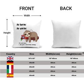 HUASHUZI Cushion Cover Funny Sloth Gifts for Women Men Decorations Pillow Cover Decor I'm not lazy I am just conserving energy Home for Livingroom Couch Sofa 18"x18"(45x45cm)