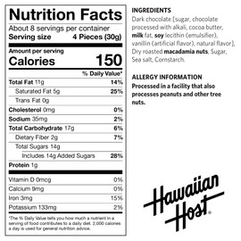 Hawaiian Host Paradise Collection - Sea Salt Toffee Dark Chocolate Macadamia Nuts - 8 Oz Bag