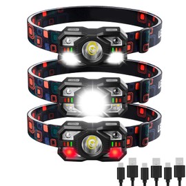 Baitool 3 Pack Rechargeable Headlamp,Ultra Bright Waterproof LED Head Lamps Motion Sensor with Red Light,5+5 Modes Head Lights for Camping Reading Fishing Hiking