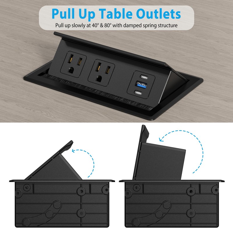 Table Power Outlet Hub PD20W USB-C Fast Charging Station, Recessed