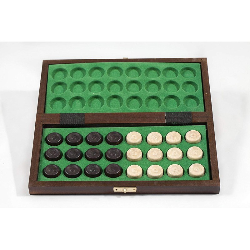 10" Traditional Hand Crafted Wooden Draughts Checkers Set