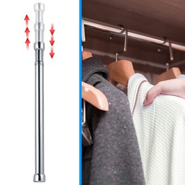 18-30 Inches Adjustable Closet Rod - Premium 304 Stainless Steel Wall-Mounted Hanging Bar with Socket Set, for Wardrobes & Small Spaces