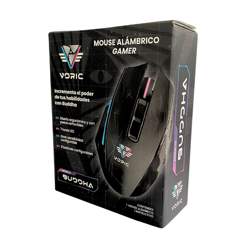 VORIC Mouse Gamer Buddha Luz Led, con Pesas Removibles y