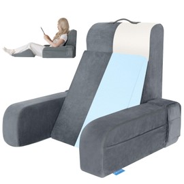 Kayfia Reading Pillow, 10 in 1 Back Pillow for Bed Sitting up with Detachable Arms Rest, Back Rest with Gel Memory Foam, Husband Pillow for Reading/Gaming/Working in Bed or Couch 19", Gray