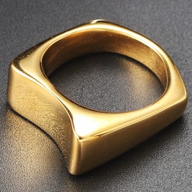 Jude Jewelers Stainless Steel Square Curved Shape Wedding Band Statement Chunky Cocktail Party Ring (Gold, 4)