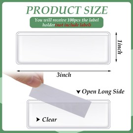 Self-Adhesive Label Holders Shelf Tag 3 x 1 Inch Self Stick Index Card Pockets Clear Plastic Shelf Tag Long Side Open Price Tag for Supermarket Bookshelf Mailbox Business Library Students (100 Pcs)