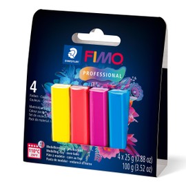 STAEDTLER Polymer Modelling Clay - FIMO Professional - Oven Bake Clay - Starter Set - 4 Assorted Basic Colours, 8043-S1