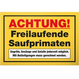 DankeDir! Freilaufende Saufprimaten Sign Plastic 30 x 20 cm Alcohol Party Photo Booth Requiste Gift JGA Gift Birthday Gift Funny Saying Birthday Decoration Party Decoration