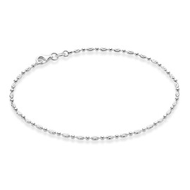 Miabella 925 Sterling Silver Diamond-Cut Oval and Round Bead Ball Chain Anklet Ankle Bracelet for Women, Made in Italy (sterling-silver, Length 11 Inches)