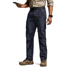 CQR Men's Utility Flex Cargo Pants, Classic-Fit Casual Stretch Work Pants, Water Resistant Lightweight Tactical Hiking Pants, Tac Operator Navy, 32W x 34L