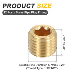 sourcing map 12Pcs Brass Pipe Plug Fitting, 1/16" NPT Male Hex Counter Sunk Plug, Internal Thread Socket Pipe Plug for Closing the End of Pipe, Air Tanks