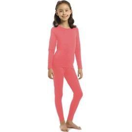 ViCherub Girl’s Thermal Underwear Set Kids Long Johns Fleece Lined Base Layer Top & Bottom Thermals for Girl Coral X-Small