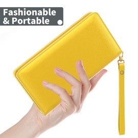 Nipichsha Womens Wallet, RFID Wristlet Wallet for Women, Cute Ladies Purse, Large Credit Card Clutch Purse, Leather Card Holder Wallets with Zipper & Phone Holder, Yellow