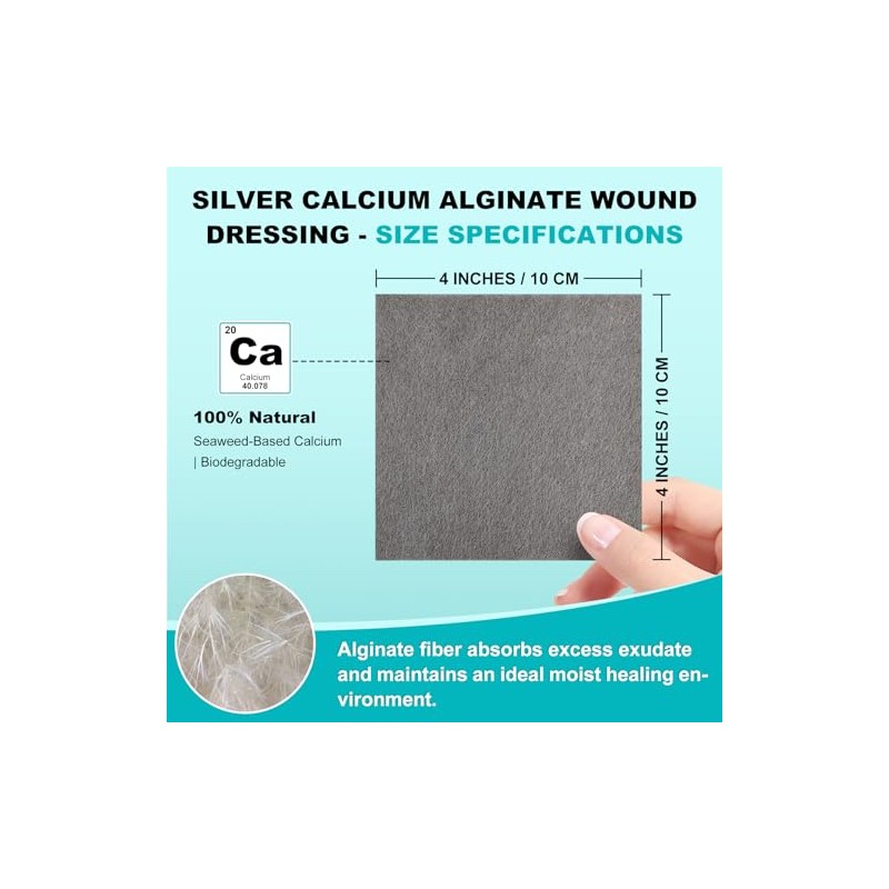 Ag Silver Calcium Alginate Wound Dressing 4" x 4", Non
