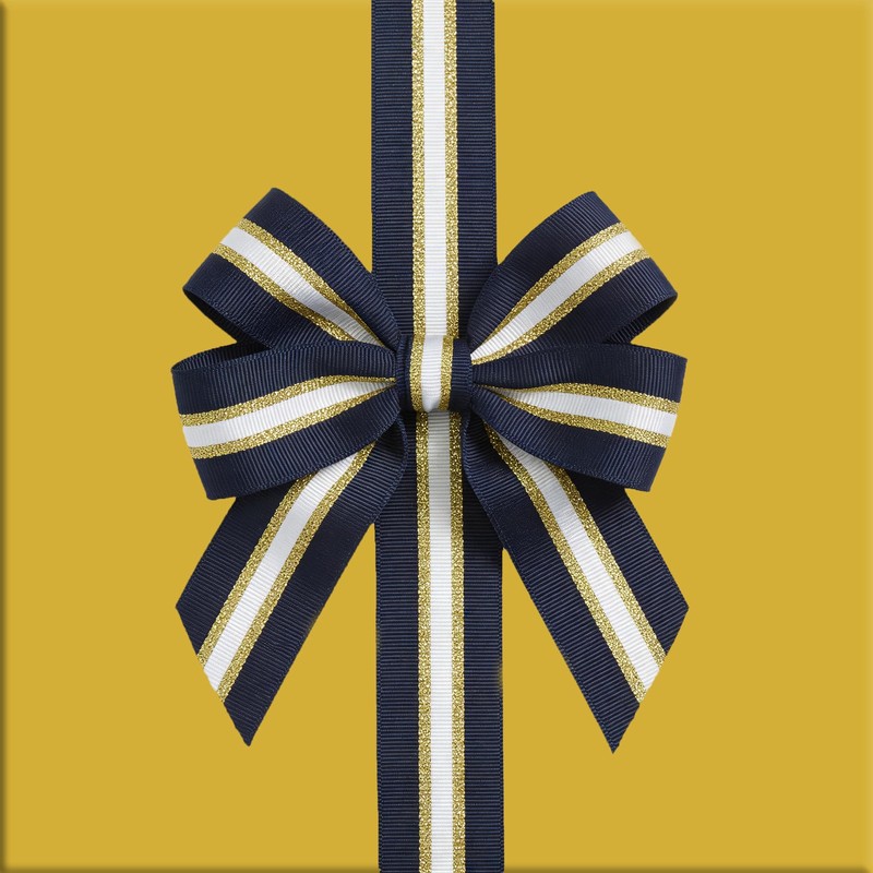 Double Faced Navy/Gold/White Ribbon, 1 Inch, 25 Yards
