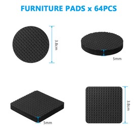 OSDUE 64 Pcs Non Slip Furniture Pads Floor Protectors, Rubber Pads for Furniture Feet, Dense, Premium Chair Feet Protectors, Floor Protector Pads (38mm,32 Squares and 32 Rounds)