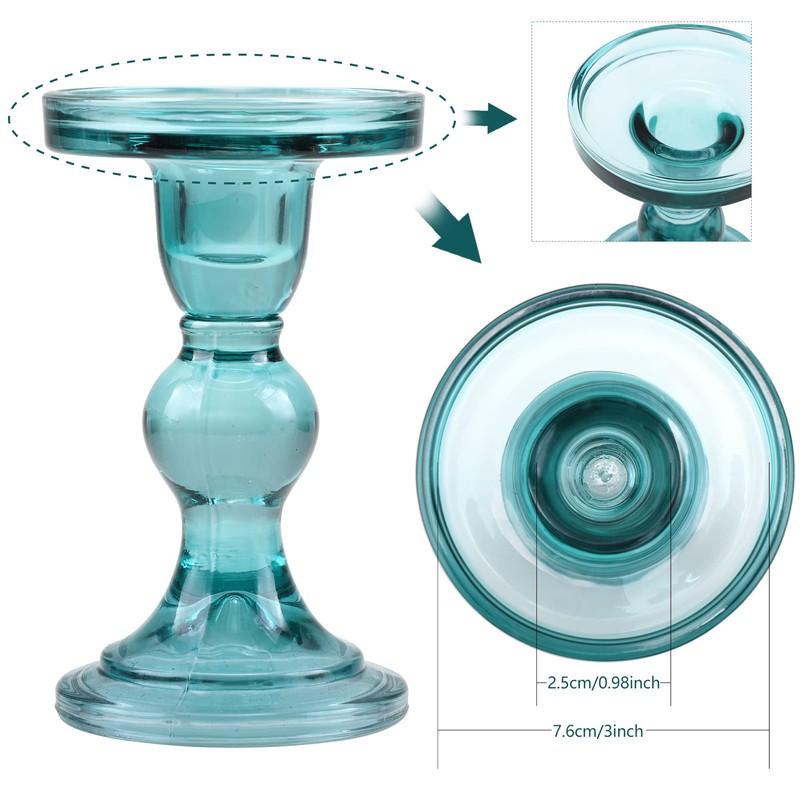 GMWD 3 Pcs Glass Candle Holder Set Clear, Green Candlesticks