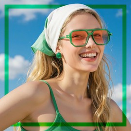 kunchu Retro Aviator Sunglasses for Women Men - 70s Trendy Square Vintage Shade Sun Glasses UV Protection (Transparent Green/Gradient Orange)