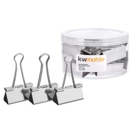 kwmobile 12 x Foldback Clips Set – 12 x 51 mm – Binder Clip Office Document Clips – Metal Mouth Clip Clamps in Silver
