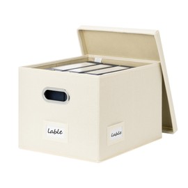 GRANNY SAYS File Organizer Box with Lids, File Box for Home Office, Decorative Storage Boxes, Filing Box for Document, Letter, Legal File, Portable File Box with Handles, Beige, 1-Pack