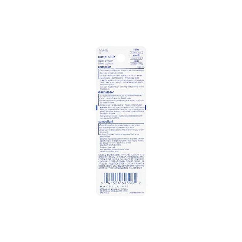 Maybelline New York – Corrector en barra Cover Stick, Amarillo