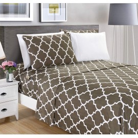 Elegant Comfort 6-Piece Quatrefoil Printed Deep Pocket Bed Sheet Set, Luxurious Silky 1500 Thread Count Bed Sheet Set Ultra Soft Wrinkle Resistant Bedding Set, King, Gray