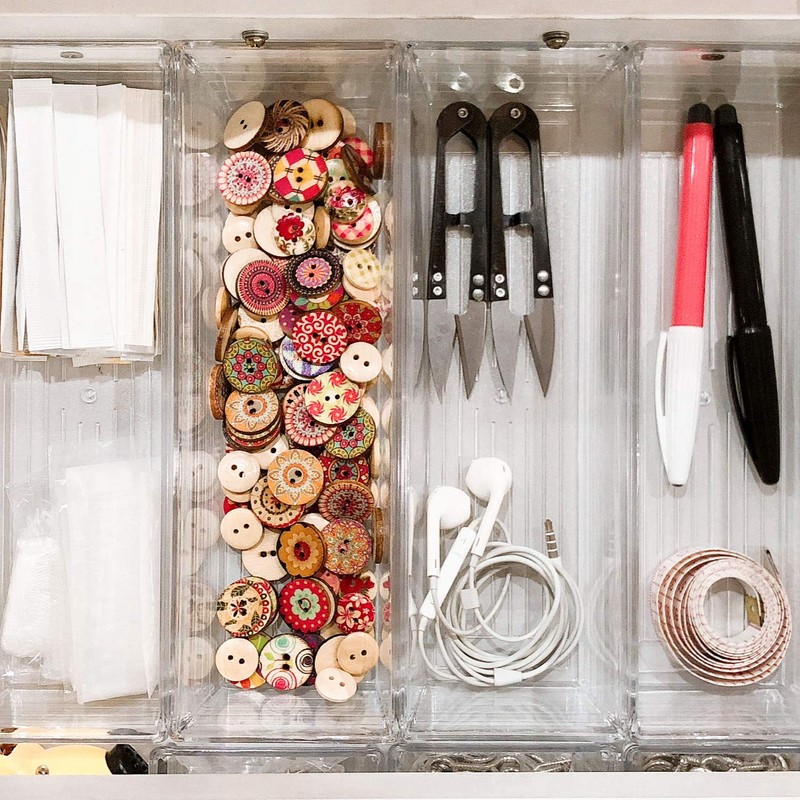 Kingrol 12 Pack Clear Drawer Organizers, 9 x 3 x