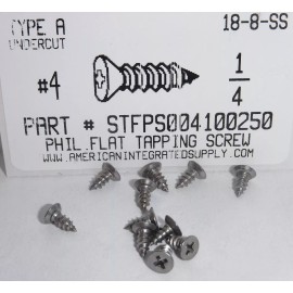 AMERICANINTEGRATEDSUPPLY.COM #4x1/4 Undercut Flat Head Phillips Tapping Screws Stainless Steel (100)