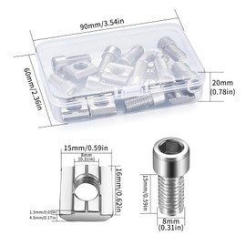 Roll-in Spring T-Nuts, 10 Pcs M8 T-Slot Bolts and Nuts, Metal Profile 8mm T Slot Nuts and Bolts, T Track T Nuts and Bolts for 3030 Aluminum Profile - M8