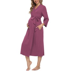 Xpenyo Women's Maternity Sleepwear,Labor/Delivery/Nursing/Hospital Nightgown Kimono Robes Long Pregnancy Loungewear, A-mauve, Medium