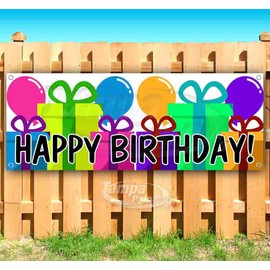 Happy Birthday Presents Banner 13 oz | Non-Fabric | Heavy-Duty Vinyl Single-Sided With Metal Grommets