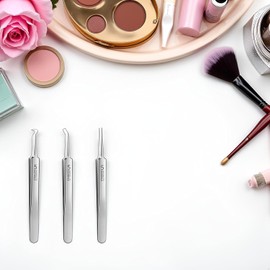 3Pcs Silver Professional Blackhead Tweezer Professional Facial Blackhead Remover Tweezers Precision Extractor Acne Removal Kit Pimple Popper Tool with Storage Box Skin Care Tools and Accessories