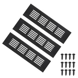 PATIKIL 8 x 2 Inch Door Air Vent Cover, 3pcs Aluminum Grille Ventilation Cover Louvered with Mounting Screws for Cabinet Wardrobe Door, Black