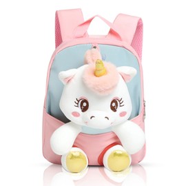 MIDSuN Small Children's Backpack, Removable Plush Doll, Nursery Backpack, Unicorn Backpack, Children's Bag for 2-5 Years, Nursery Boys and Girls, pink