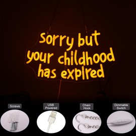 Sorry But Your Childhood Has Been Expired Neon Sign 18th Birthday Wall Decorations Neon Light Graduation Banner Light Up Sign For 18th Birthday Party Decorations Led Wall Sign for Graduation Party