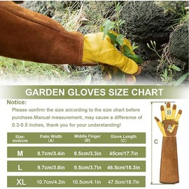 Long Gardening Gloves for Women Thorn Proof,Rose Pruning Cowhide Leather Garden Glove for Work,Cactus, Rose, Blackberry and Gifts (Yellow brown, Medium)