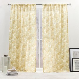 Nicole Miller New York Dara Light Filtering, Semi Sheer Rod Pocket Curtain Panels, 54"x96", Honey Gold, Set of 2