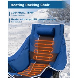 ZENPETIO Heated Camping Chair, Oversized Outdoor Rocking Chair with 3 Heat Levels, Portable Folding Heated Chair for Camp, Lawn, Sports, Winter Use (Battery NOT Included)