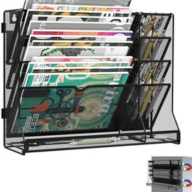 Soporte magnético para archivos, organizador de archivos magnético, organizador de pared de 5 niveles para oficina con 4 ranuras para bolígrafos, sopo