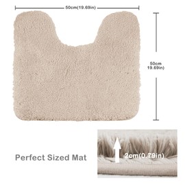 FCSDETAIL Non-slip, Deep-Pile Bath Rugs, Machine Washable Bath Mat, Bath Mat with Water-Absorbing, Soft Microfibres for Bathtub, Shower and Bathroom (50 x 50 cm, Beige)