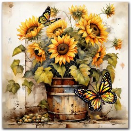 igoodom Diamond Art Kits for Adults, Sunflowers Diamond Art Kits, Full Drill Round Sunflowers Butterfly Diamond Painting Kits, DIY Gem Art and Crafts for Home Wall Decor Gift 14x14inch