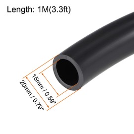 sourcing map Lubricating Oil Hose, 15mm ID x 20mm OD 3.3ft Rubber Water Hose Tubing Black