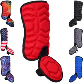 Exxact Sports Batter's Baseball Leg Guard with Adjustable Straps, Shin Guard Baseball - (Red, Adult - Universal Fit)